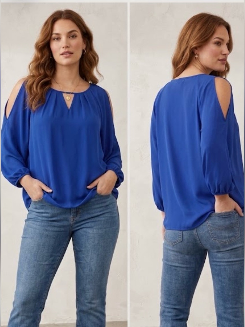 Express Royal Blue Cold Shoulder Keyhole Blouse Top M